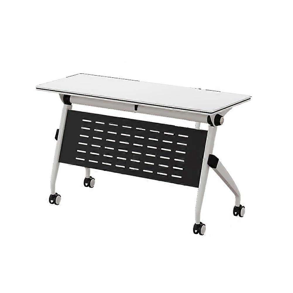 Modern Folding Conference Table with Wheels, SpaceSaving Rectangular Desk 140x60cm for Training