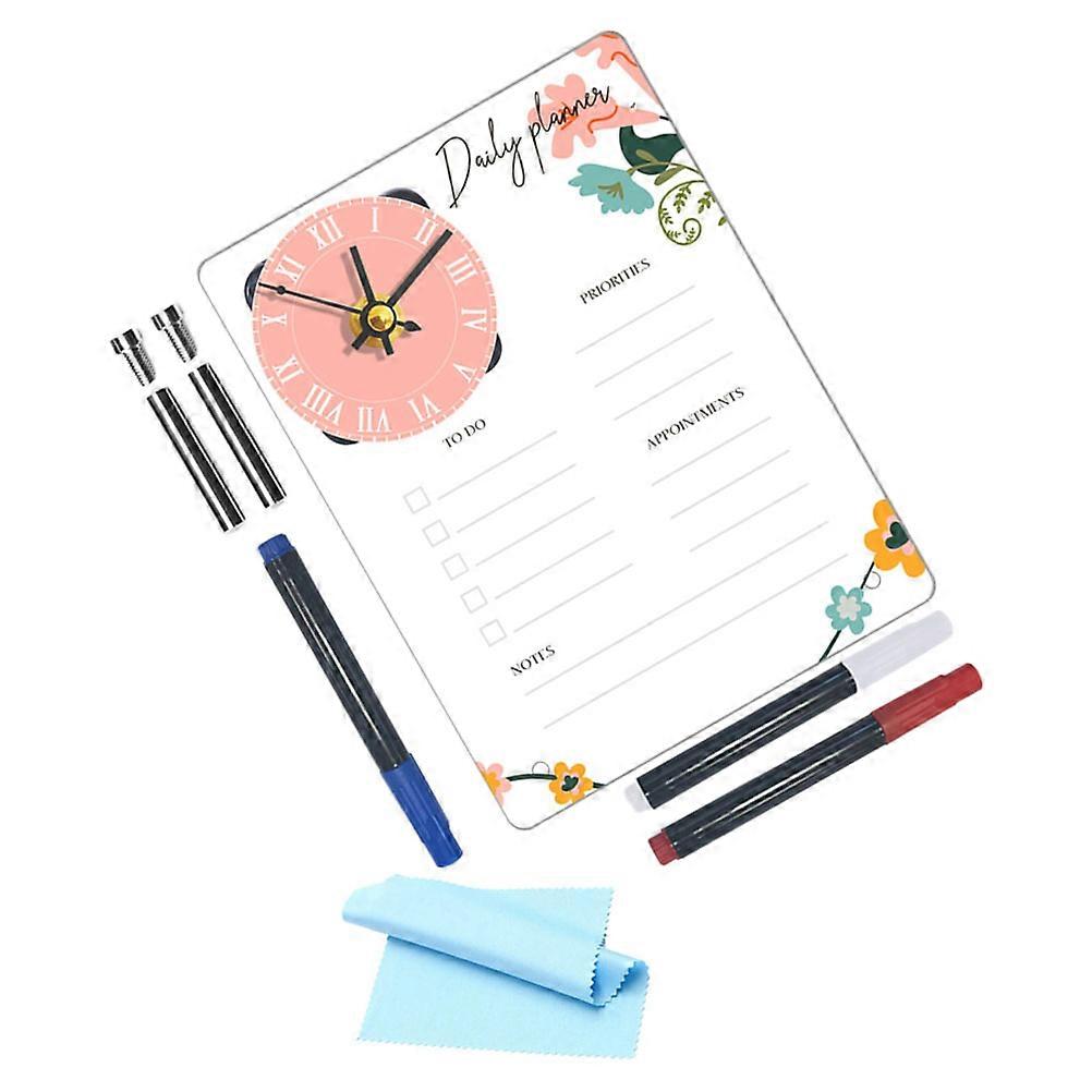 Acrylic Dry Erase Board with Clock Standing Whiteboard 1Set for Table