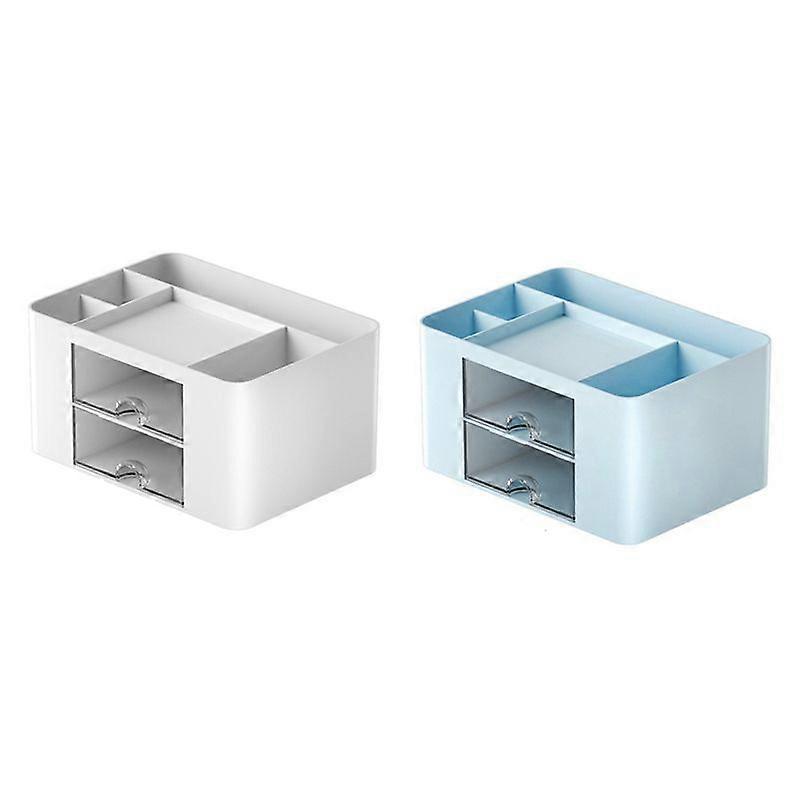 2Pcs Blue+White Simple Transparent Drawer Storage Box