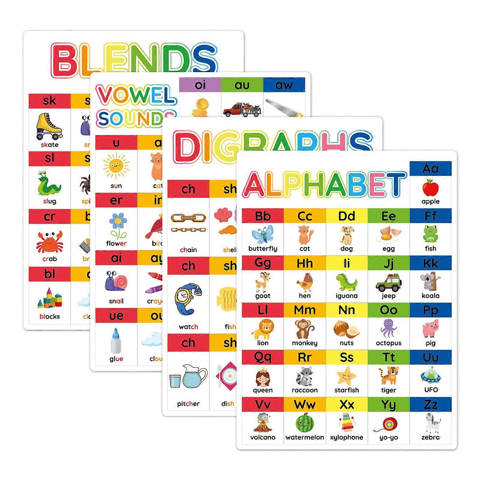 4Pcs/Set Phonics Alphabet Wall Chart Toddlers ABC Learning Chart Educational Home School Classroom