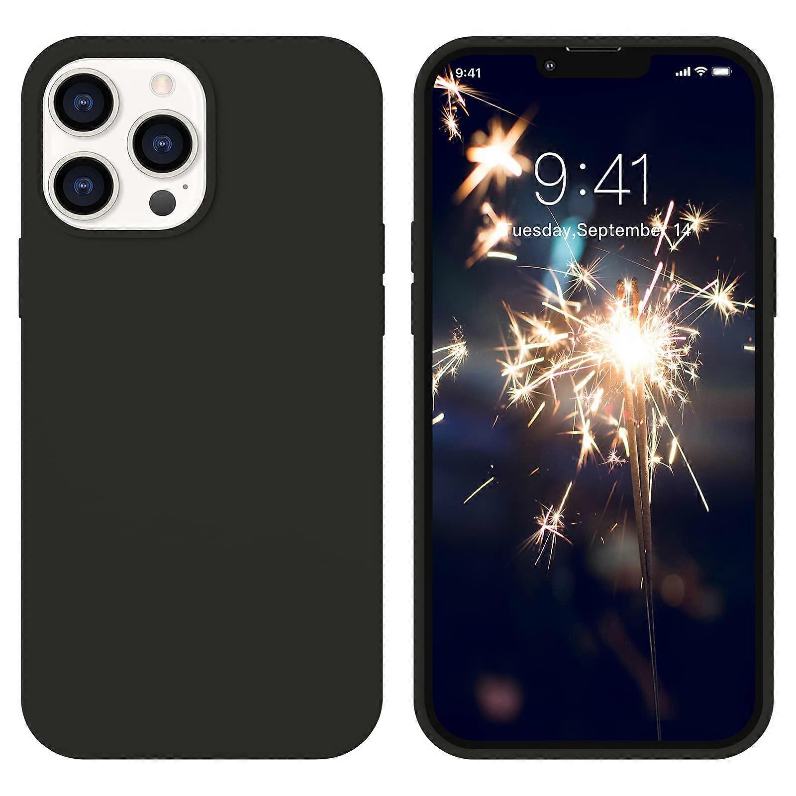 Liquid Silicone Shockproof Slim Soft Protective Cover Case with Microfiber Lining Black for iPhone 14 Pro Max