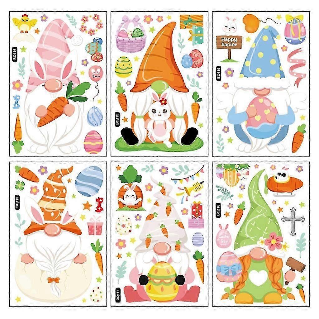 6pcs Happy Easter Window Stickers Bunny Gnome Eggs Decals Easter Window Decals