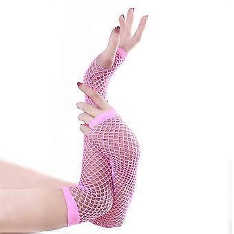 Gants résille roses Xinwanna (1 paire) sans doigts – Ajourés, très élastiques, transparents, compatibles avec le cosplay, les clubs et les soirées (taille unique)
