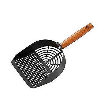 Stainless Steel Litter Scoop with Ergonomic Wooden Handle for Cat Litter Pans