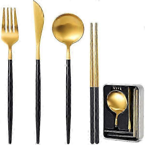 4-piece tableware set, titanium-plated mirror polished, practical for going out