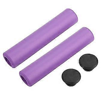 1 pair of anti-slip and shock-absorbing silicone bicycle handlebar grips with purple end caps