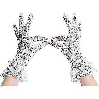 SHEVT-Women's Vintage Sheer Floral Lace Wrist Length Gloveswhite