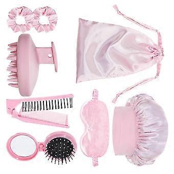Women's 8pcs Hair Care Essential Kit Includes Silk Sleep Mask Breathable Shower Caps Portable Comb Scalp Massage Brush Multicolor AC