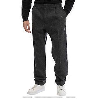 Pantaloni dritti plissettati da uomo Boss color grigio melange