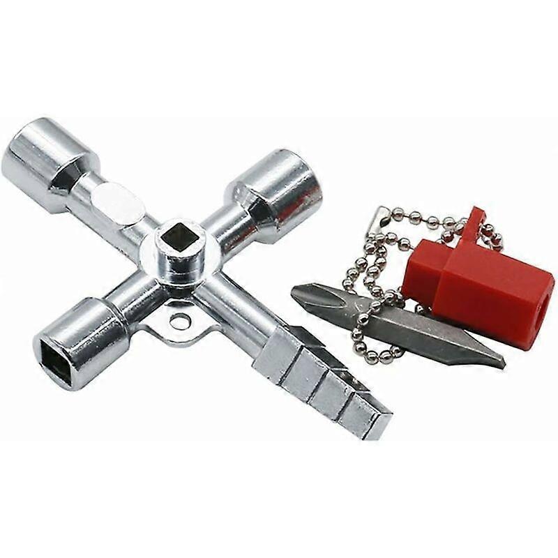 Universal Electrical Cabinet Key, Triangle Key, Square Key, Multifunctional Zinc Alloy Hand Tool for Train Elevator, Home Workshop Garage, 87mm