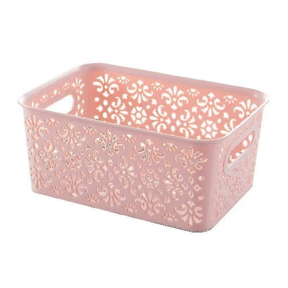 Stackable Plastic Storage Box Hollow Out Delicate Retro Pattern Storage Basket With Lid For Clothes