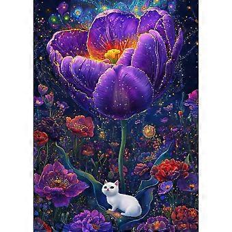JigsawPuzzle Perfect Game Nights Purple Flowers and Cat CYQL-428