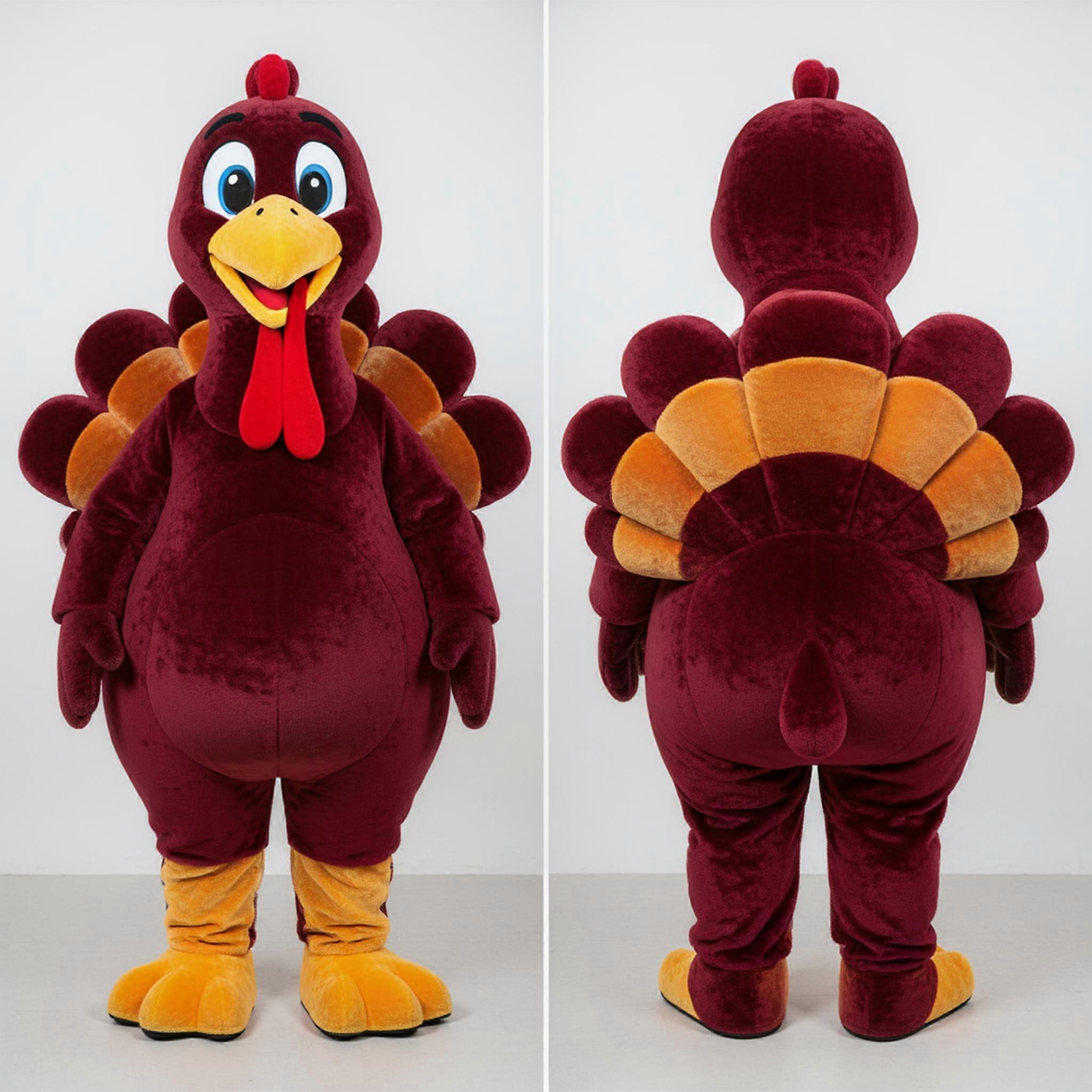 MASTICOT Maroon Feathered Turkey Mascot