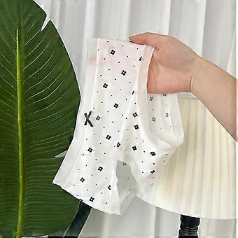 Women Mid Waist Dot Print Seamless Antibacterial Ice Silk Cotton Crotch Panties