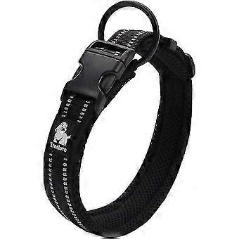 Reflektierendes Hundehalsband Einstellbare starke Nylon Komfort Gepolsterte klassische Haustierhalsbänder Tlc5011 (schwarz, s)