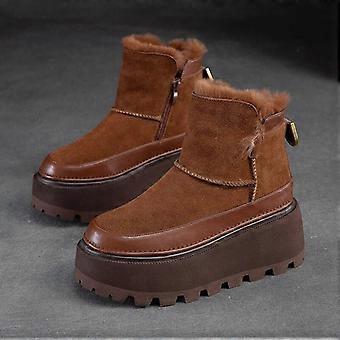 Johnature sneeuwlaarzen met dikke zool, zachte, warme zijrits en veelzijdige retro-look in effen kleur voor dames.