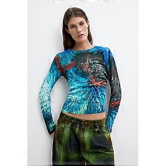 Desigual by M. Christian Lacroix Pompom Lacroix Fine Knit Abstract Blue Jumper 26WWJF02