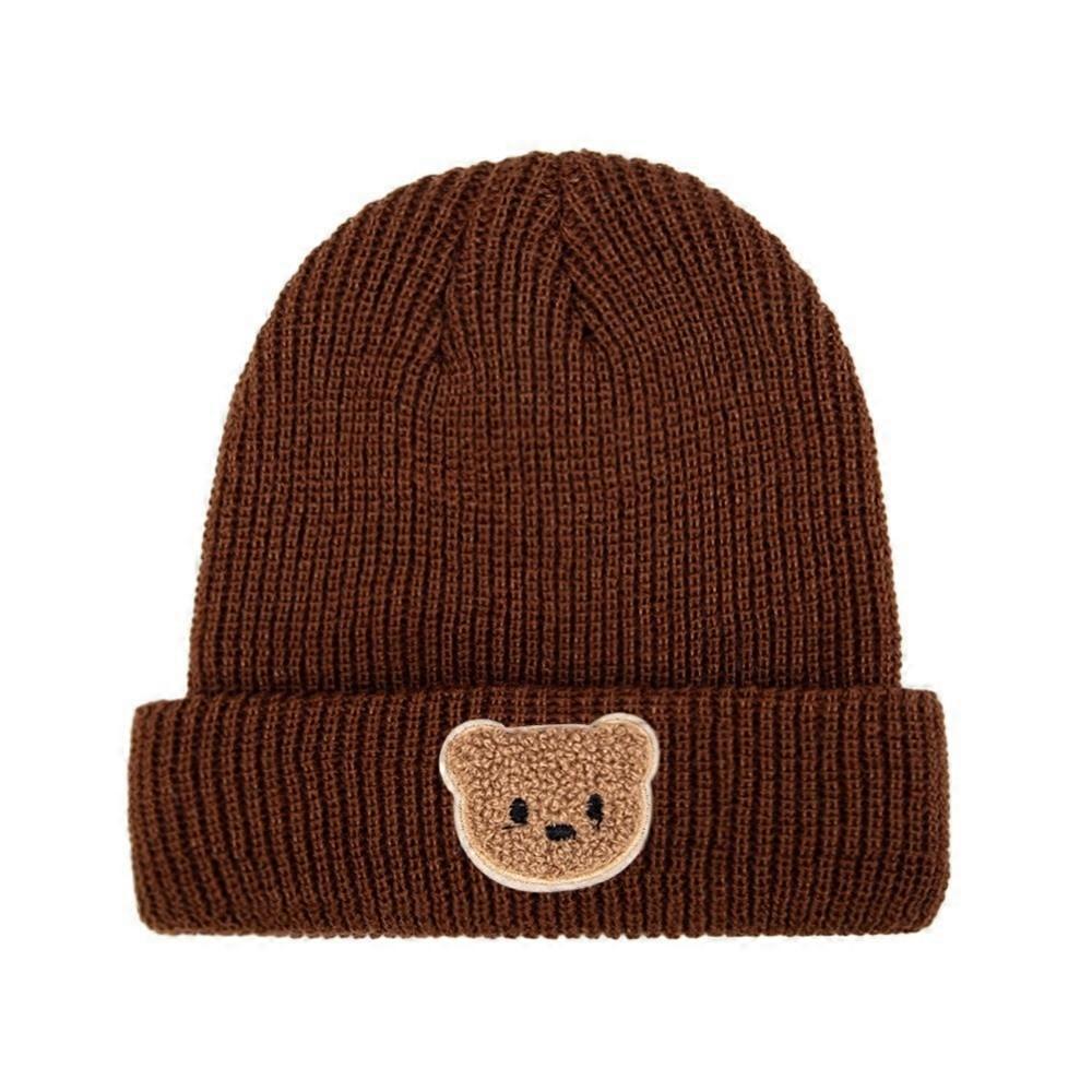 New Cute Cartoon Beanie Cap Warm Solid Color Knitted Hat Windproof Pullover Cap Winter