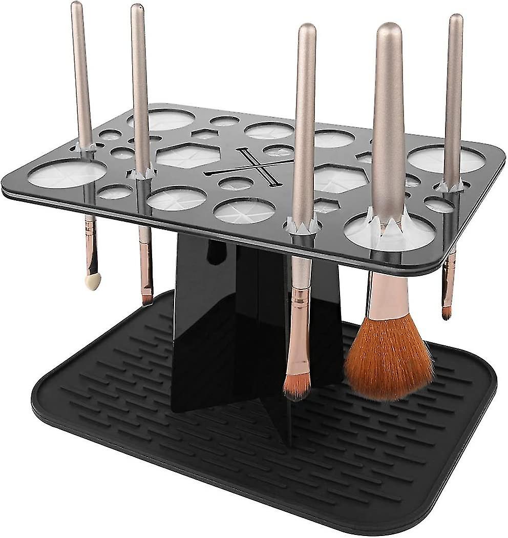28 Hole Makeup Brush Drying Rack With Mat Keep Countertop Drying, Folding Makeup Brush Holder, Air Tre