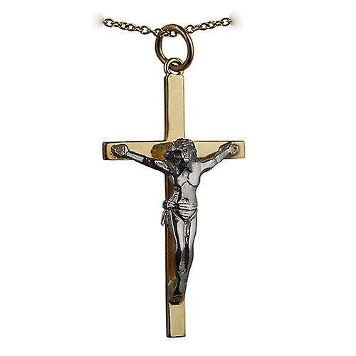 9ct Gold 35x20mm solid block Yellow Cross and White Crucifix with a cable Chain 16 inches Only Suitable for Children