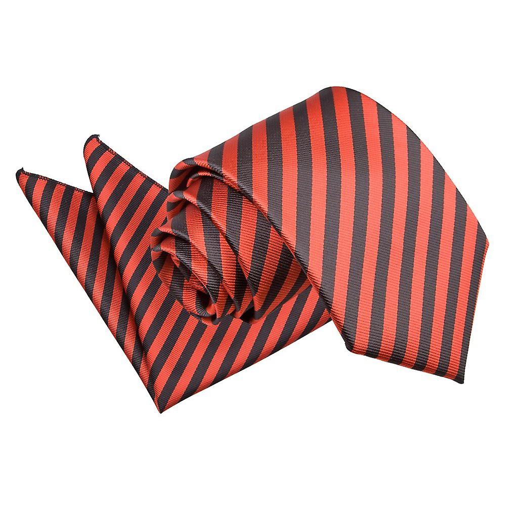Black and Red Thin Stripe Tie and Pocket Square Set