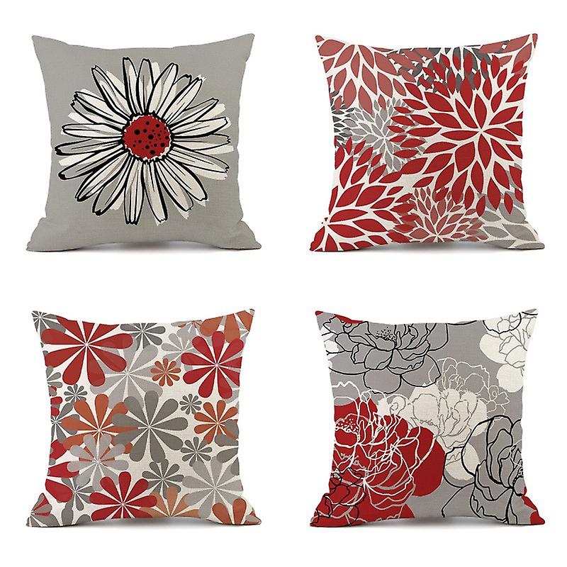 Set of 4 Pieces Decorative Cushion Cover Pretty 45 x 45 cm Soft Durable Square Pillow Case with Flower Designs Printed for Sofa Bed