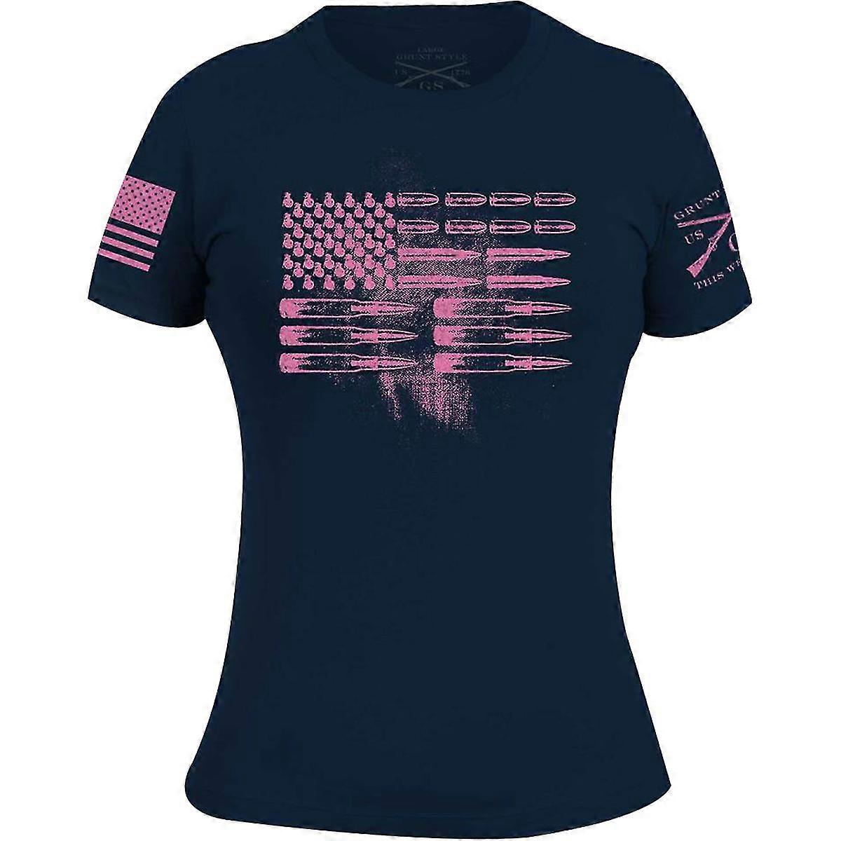 Grunt Style Women's Ammo Flag Crewneck T-Shirt - Navy/Pink