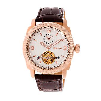 Heritor automatische Helmsley semi-Skeleton Leder-Band Uhr - Rose Gold/weiß