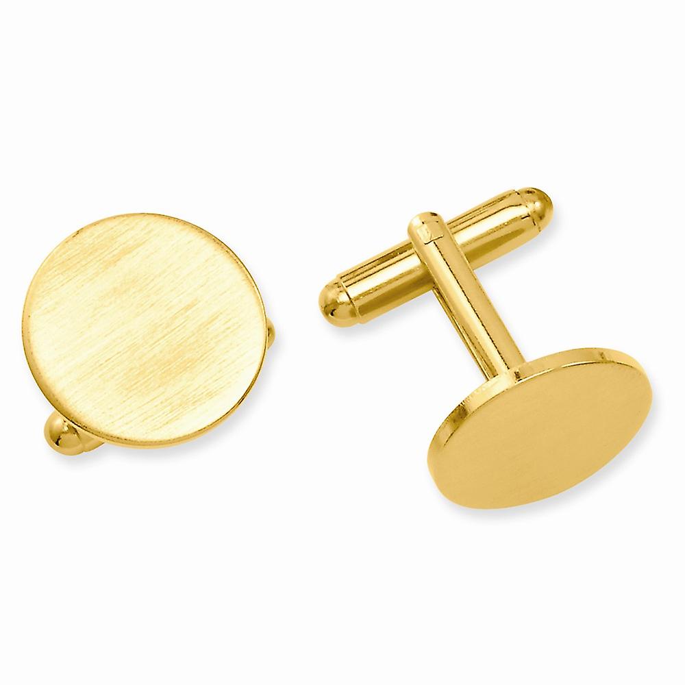 Gold Plated Solid Engravable (front only) Round Satin Cuff Links 16x16mm Wide-Cuff Link for Men