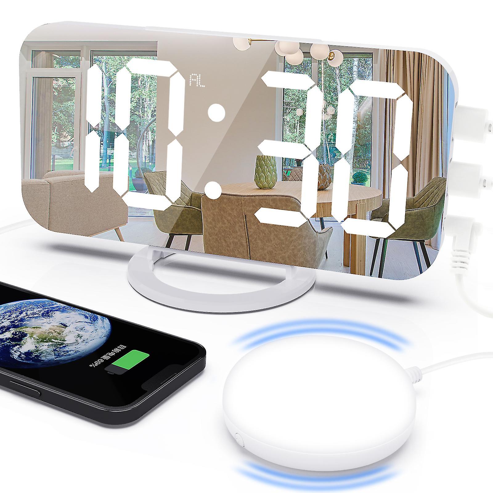 Snooze Digital Vibrating Clock Led Backlight Display With Alarm Mirror Nightlamp