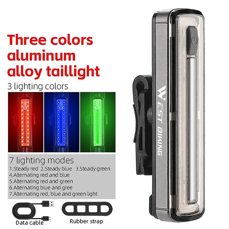 West Biking Colorful Bicycle Tail Light Aluminum Alloy Usb Rechargeable Led Light Bar Portable Helmet Rear Light Bike Accessorie
