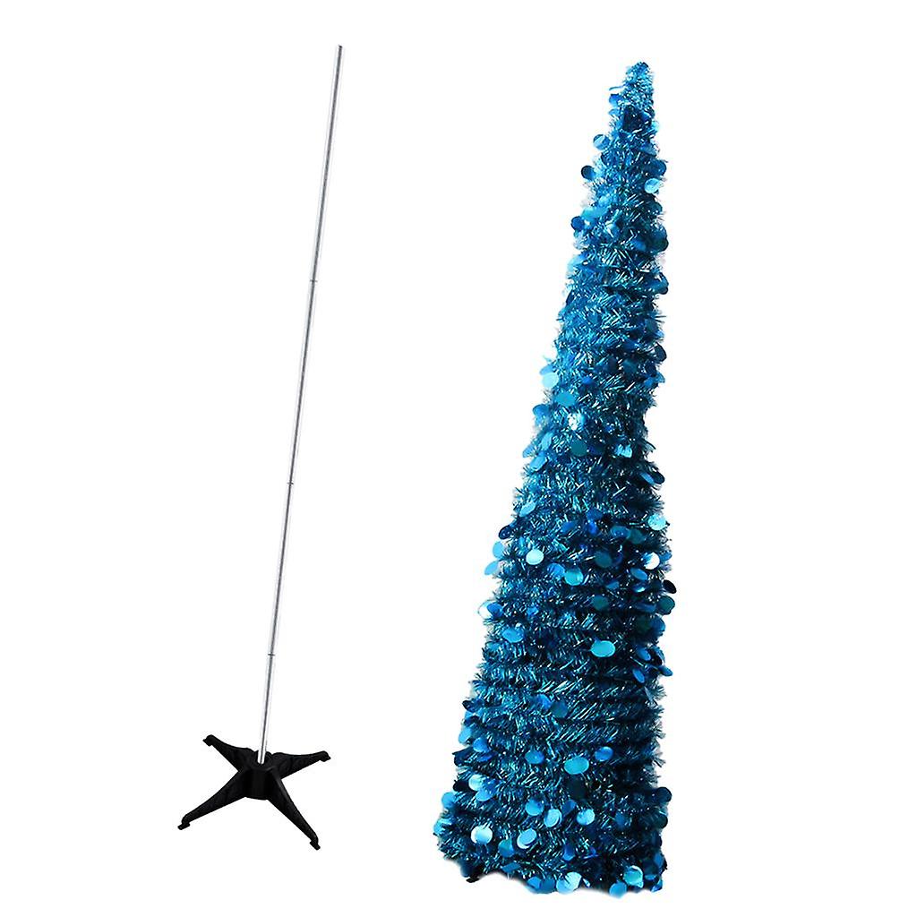 5 Foot Collapsible Shiny Tinsel Artificial Christmas Tree with Stand Blue