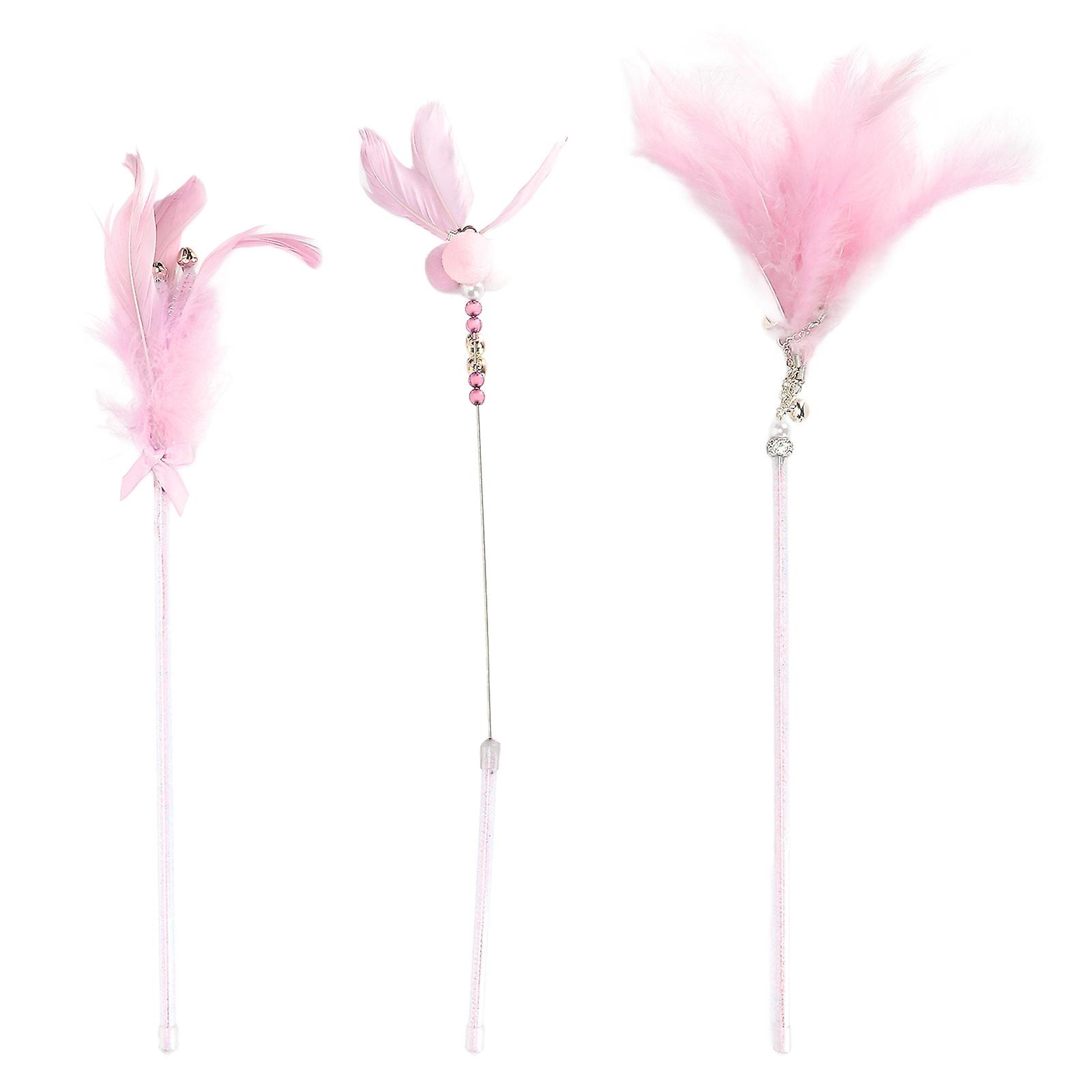 3Pcs Feather Bell Funny Cat Stick Interactive Portable Cat Feather Wand Toys for Pet Cats