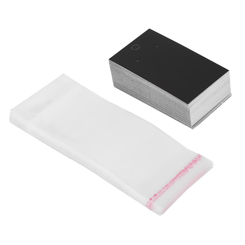Pack of 100 black earring display cards with self-adhesive bags