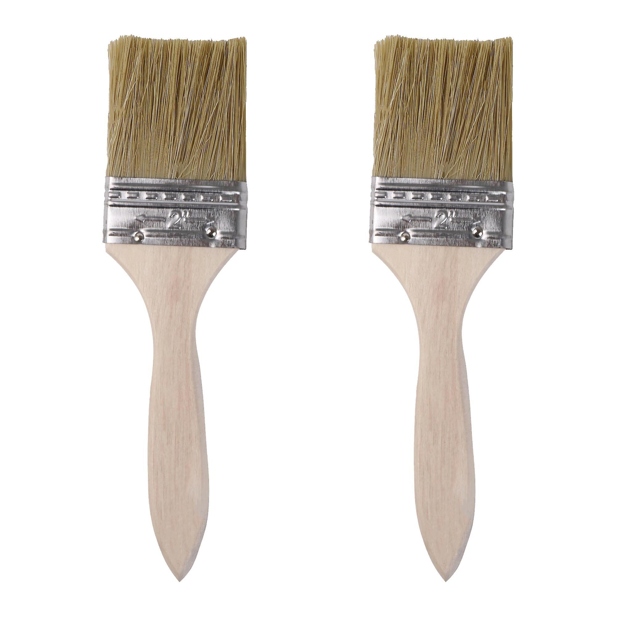 2 Pcs Natural Bristle Paint Brush Thin Handle for Indoor Decorations 2 Inch
