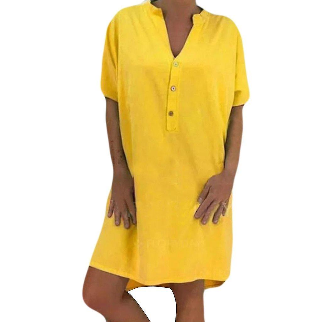 solid løs basic-kjole, kvinner knapp kortermet tenniskjole