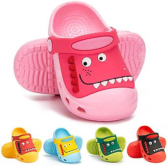 Veeki Kids Dinosaur Clogs Slippers Girls Boys Toddlers Cute Garden Water Shoes Cartoon Slides Sandals Beach Shower Pool Slipper---Pink 9-10 Toddler