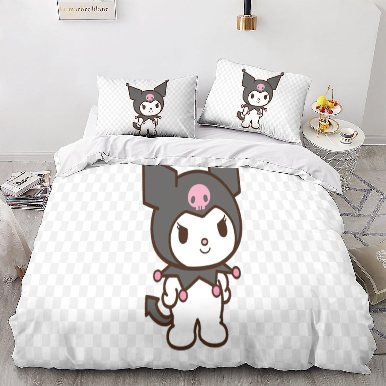 HOUKIG Kuromi لحاف غطاء 3D شخصيات أنيمي تصميم لينة مريحة لحاف غطاء لحاف تنفس غطاء لحاف غطاء البنات الأولاد مجموعة الفراش ل Ki