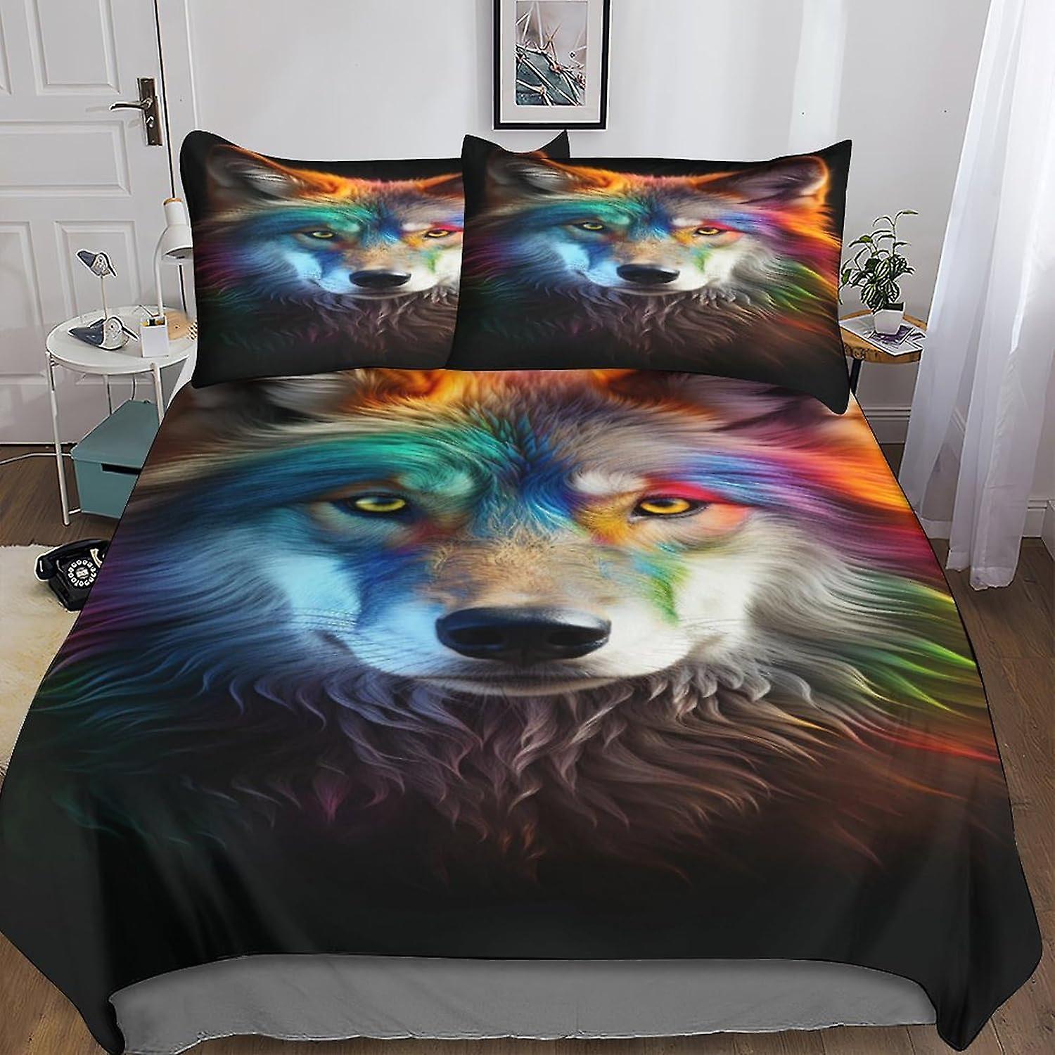 VCLUST fox Bedding Duvet Cover Set,3D Printed 3 Pieces Colorful Style Quilt Cover Soft Microfiber Bedroom Duvet Set,for Teens And Adults Comforter Cov