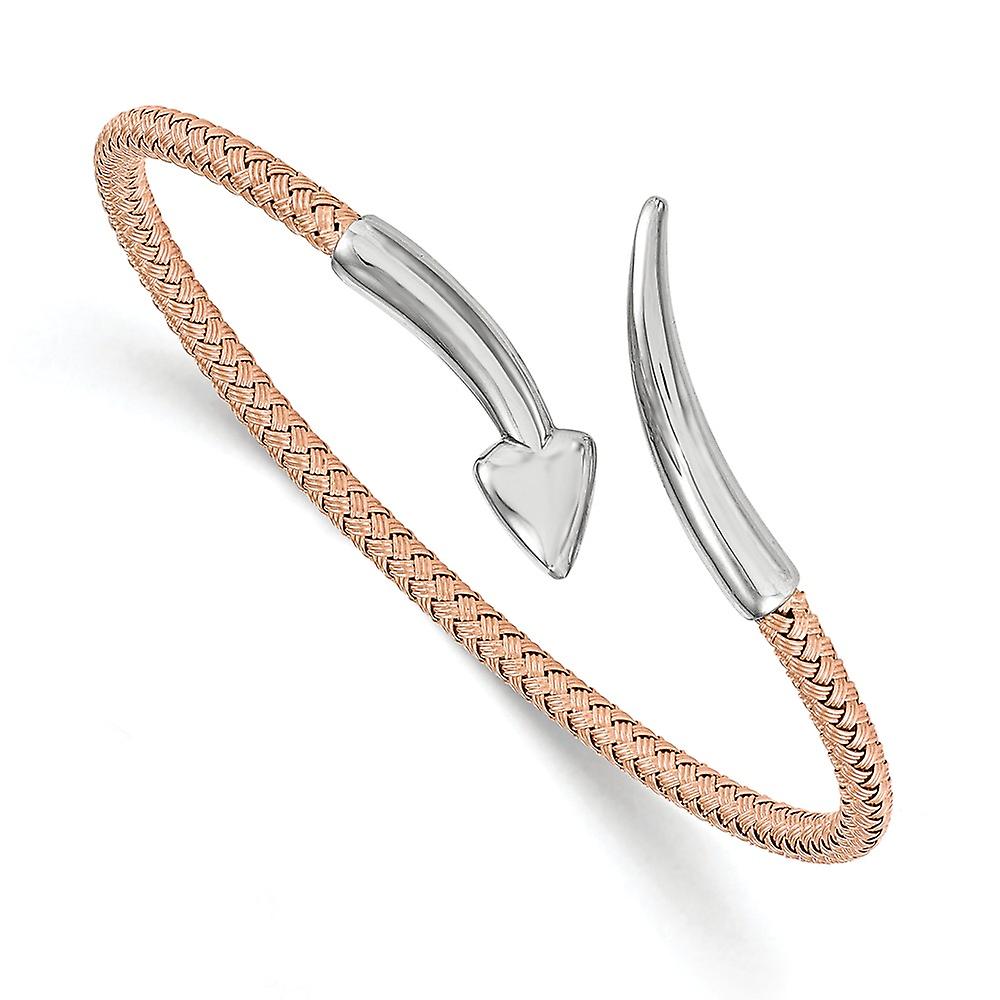 3.5mm 925スターリングシルバーテクスチャポリッシュローズトーン-ローズロジウムメッキフレキシブルバングルブレスレットカフ-Wom用ブレスレット