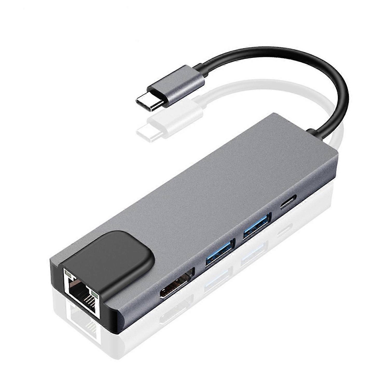 Portable 5-in-1 Gigabit Ethernet Lan RJ45 Type-C Hub to 4K USB 3.0 PD USB-C Docking Station