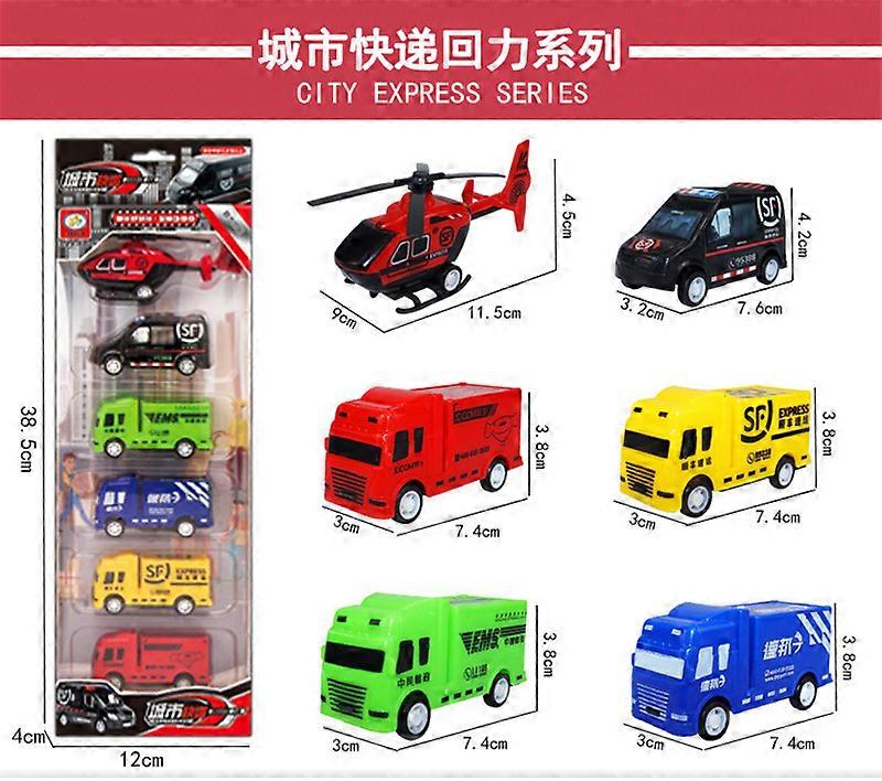 6PCS / Set Masini de inginerie vehicul Set Trage înapoi de constructii de foc camion de transport aviație Modele Jucării Kit copii Mini Cadouri