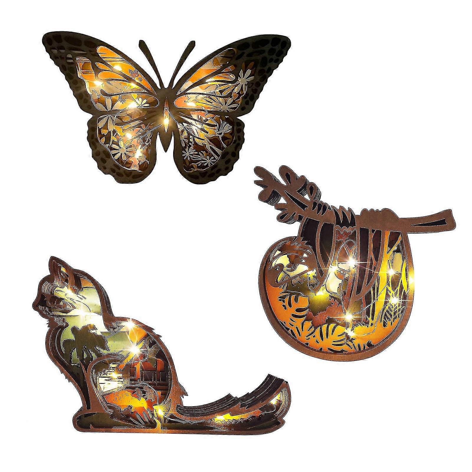 Kreative Holzstatue Tierfigur mit Lichtskulptur für Büro Decor_Feb