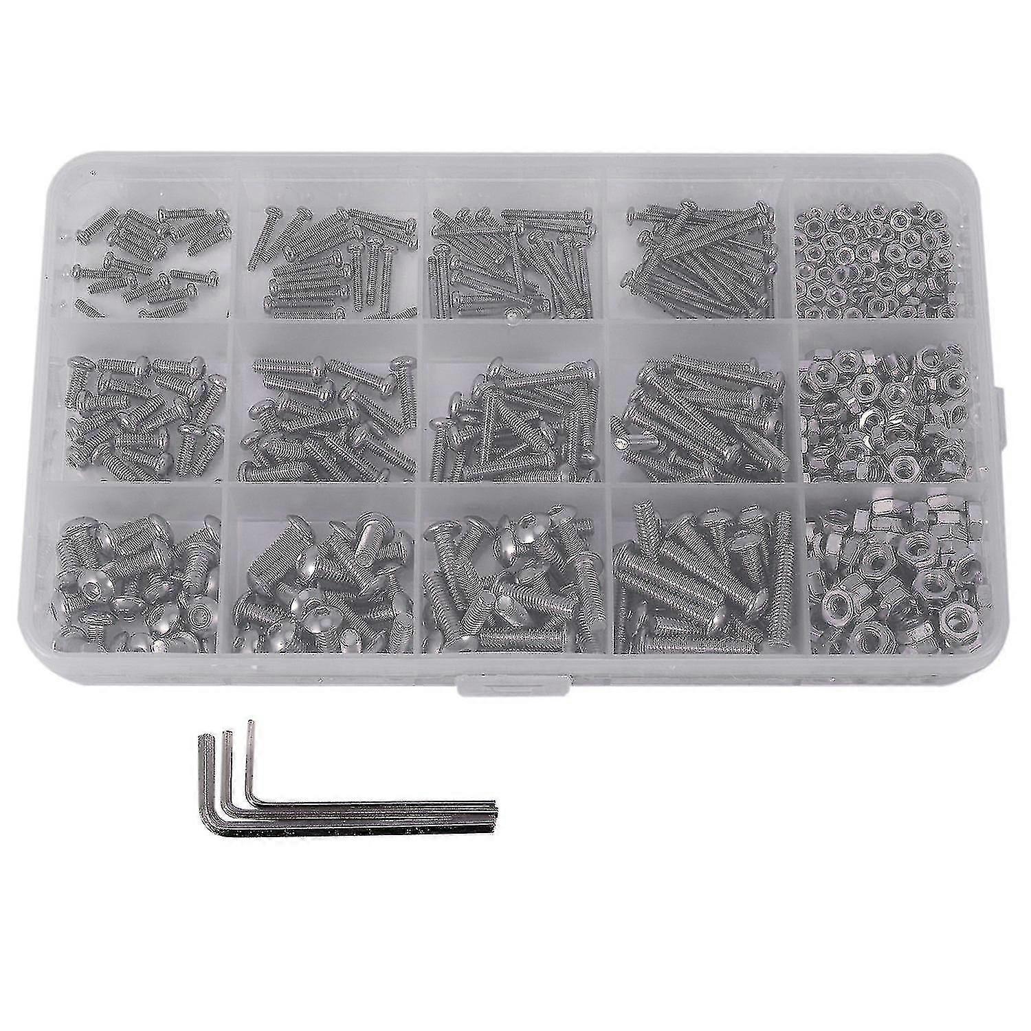 480pcs Button Head 12 Sizes Screw And Nuts Kit,m2 M3 M4 Steel Set