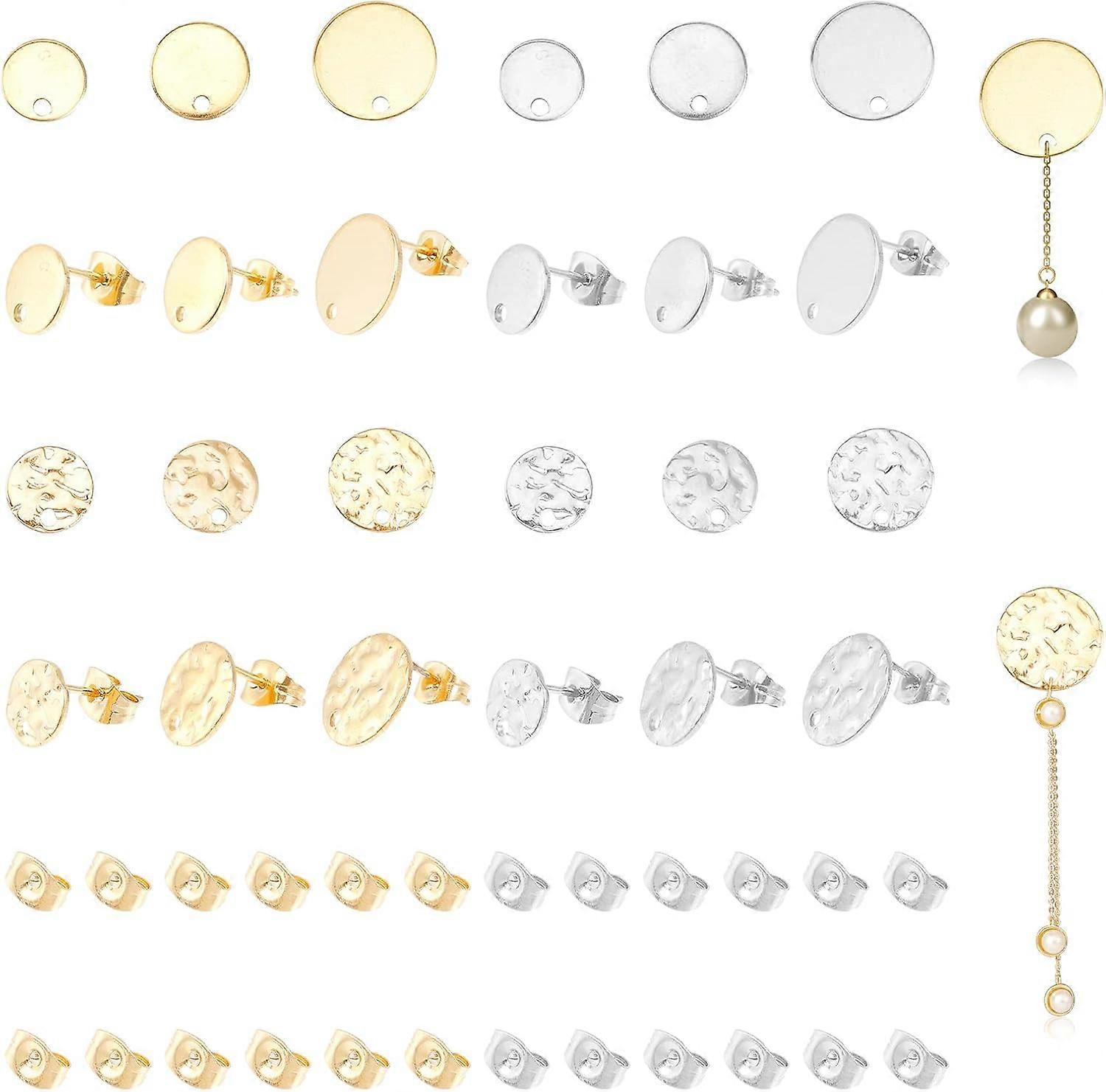24Pcs 12Styles Stainless Steel Round Earring Studs Blank with 304 Stainless Steel Pins Earring Backs Flat Round Earring Studs with Loop Stud Earring F