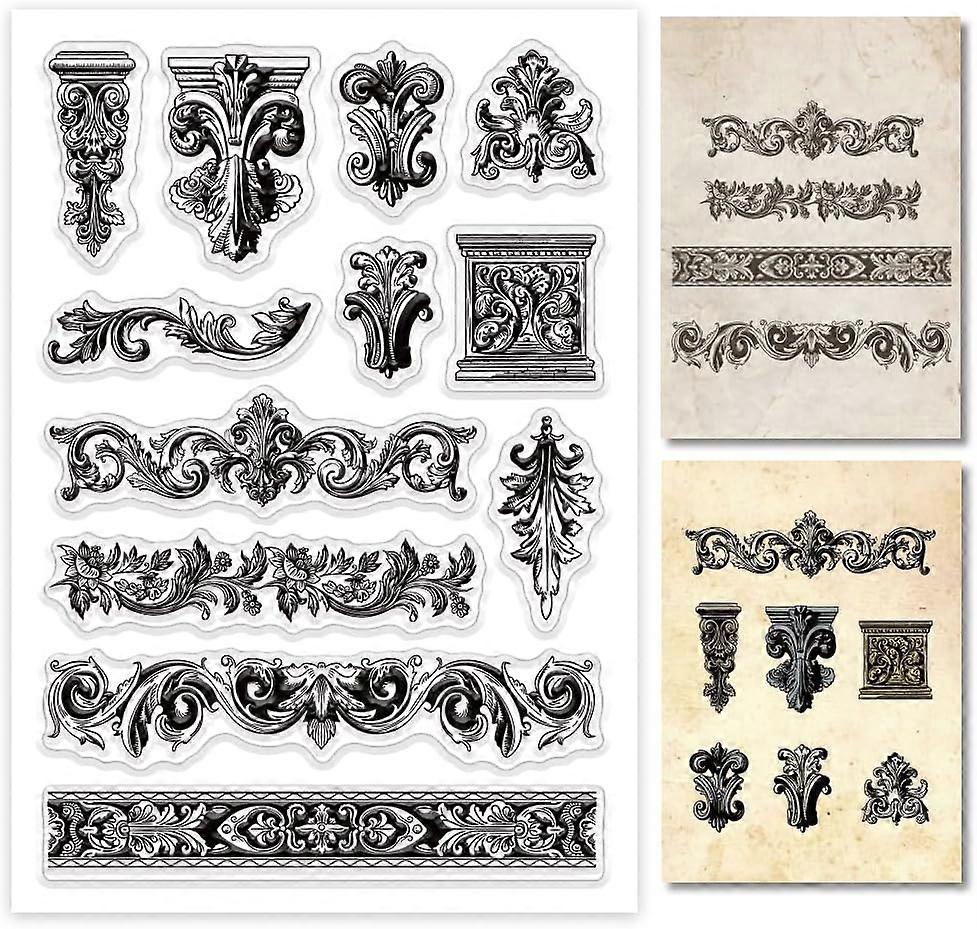 Retro Architectural Pattern Clear Stamps Baroque Pattern Silicone Clear Stamp Seals Transparent Stamps for DIY Scrapbooking Cards Making Photo Album J