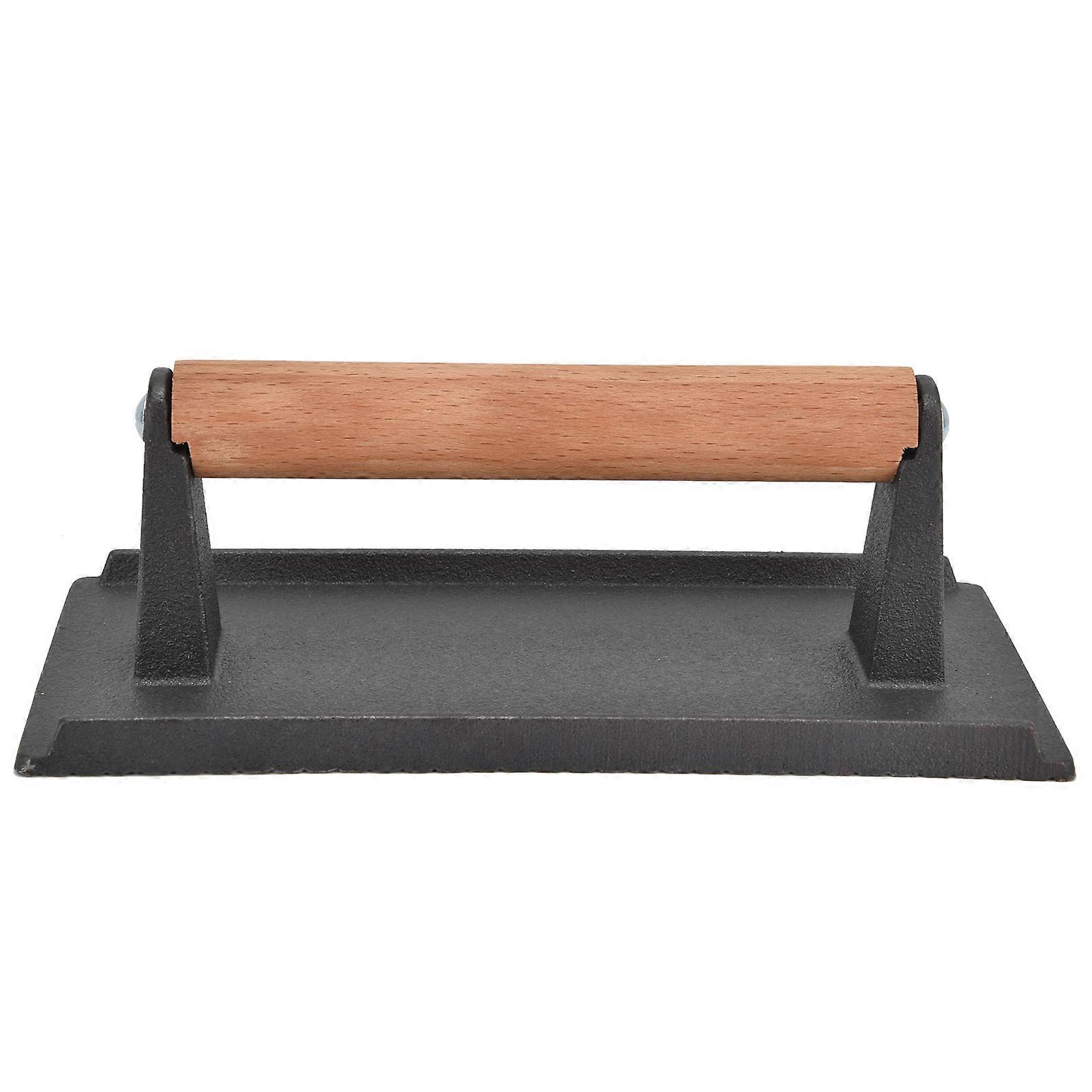 铸铁烤架压榨机，矩形重型肉类压榨机家用均匀加热培根压榨机，带冷触木柄，适用于三明治烧烤汉堡