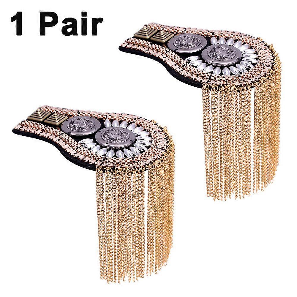 Tassel Link Chain Epaulet Shoulder Boards - Metal Fringed Badge for a Stylish Look - 1 Pair