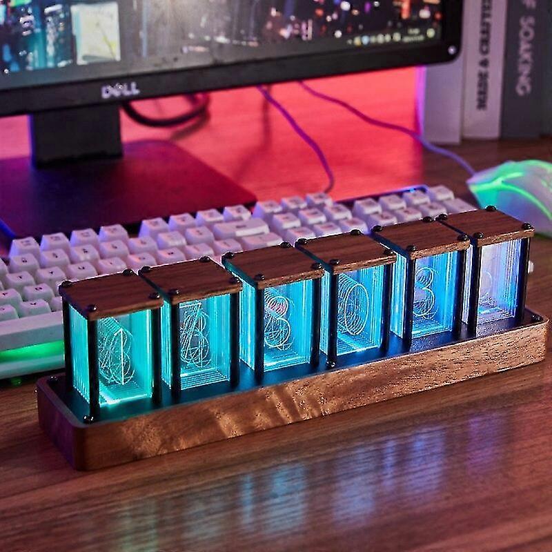 Punk Style Table Nixie Tube Clock Rgb Glow Tube Clock Walnut Wood Base Led Electronic Digital Alarm Lamp Clock Timer Gift