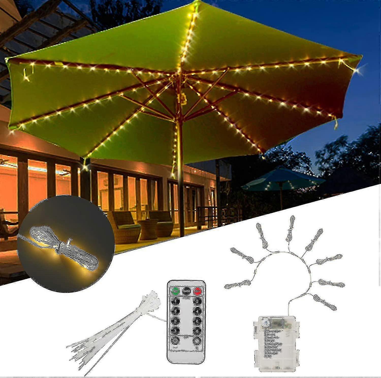 Patio Umbrella Lights Wireless String Lights With Remote Control 8 Modes Led Outdoor Lights Waterproof, For Parasol, Garden, Camping Tents